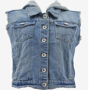 Light wash hooded jean vest
